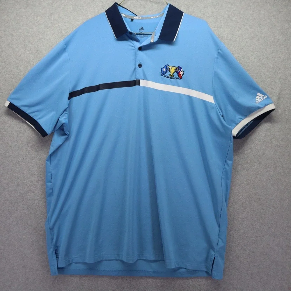 Adidas Polo Shirt Mens 2XL XXL Performance Golf Blue Short Sleeve Lakeway Cup‎